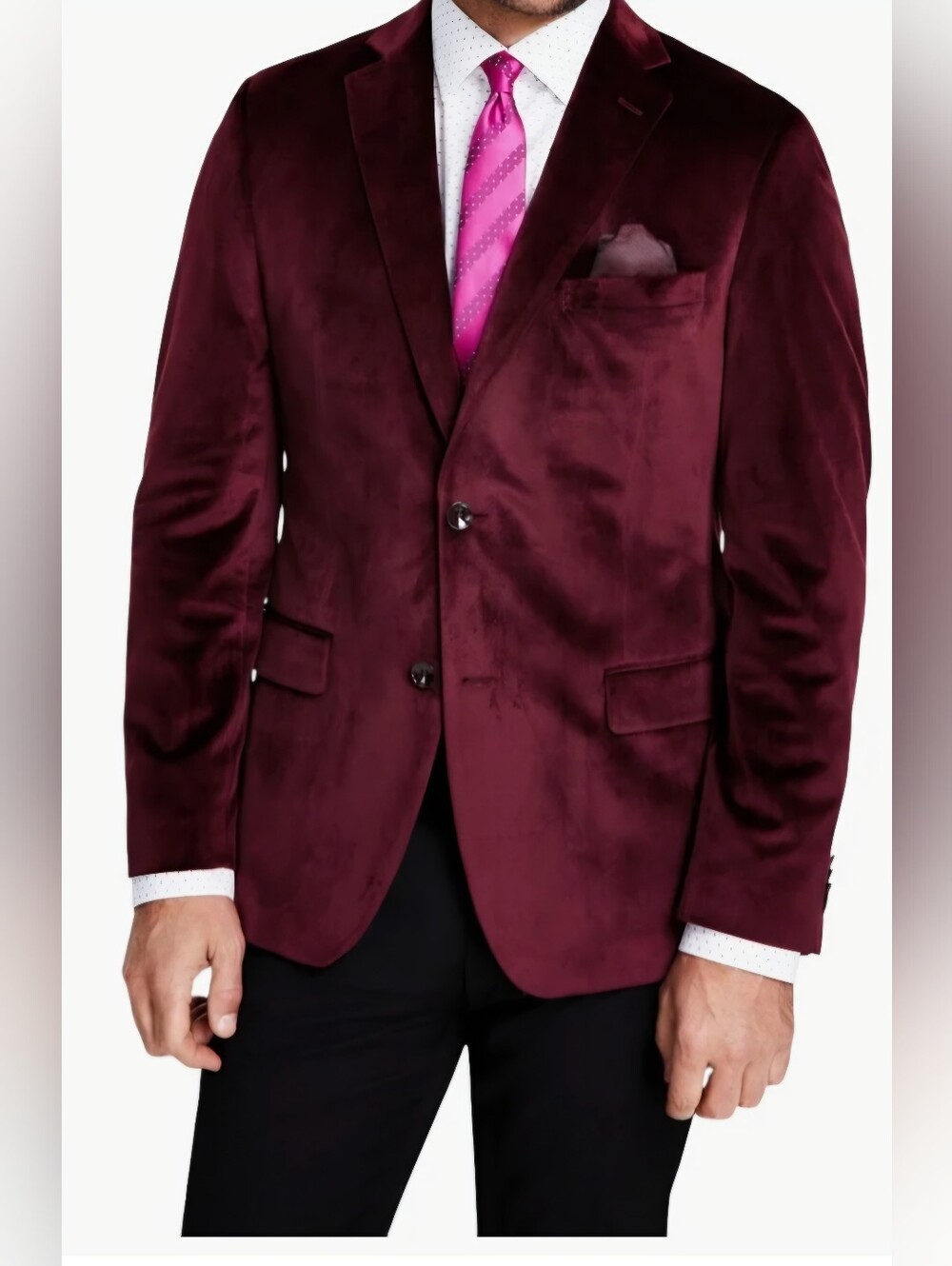 Alfani Men’s Slim-Fit Burgundy Velour/Velvet Sport Coat Blazer Jacket Size- M
